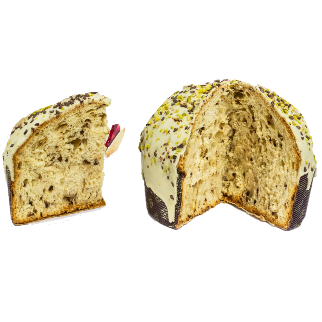 Panettone Artigianale con Cioccolato Siciliano e Pistacchio e Vaso di Crema Spalmabile 940gr
