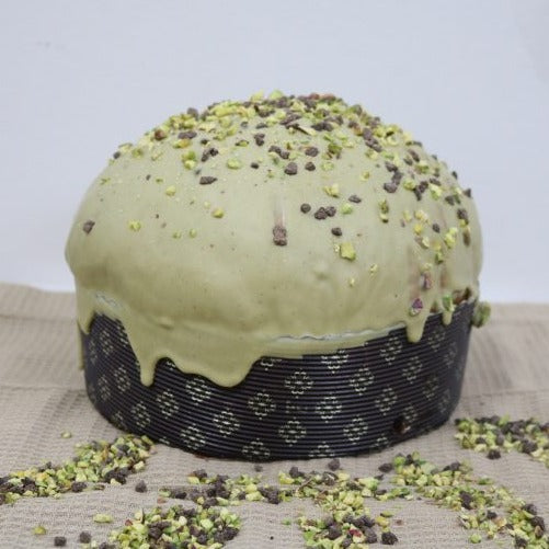 Panettone Artigianale con Cioccolato Siciliano e Pistacchio e Vaso di Crema Spalmabile 940gr